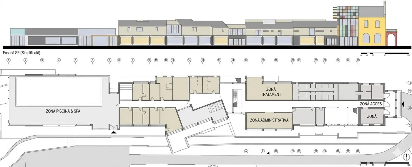 Centru Spa — plan și fațadă